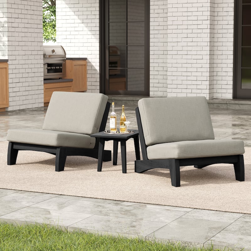 3-piece Outdoor Patio Teak Wood Club Chairs with Side Table