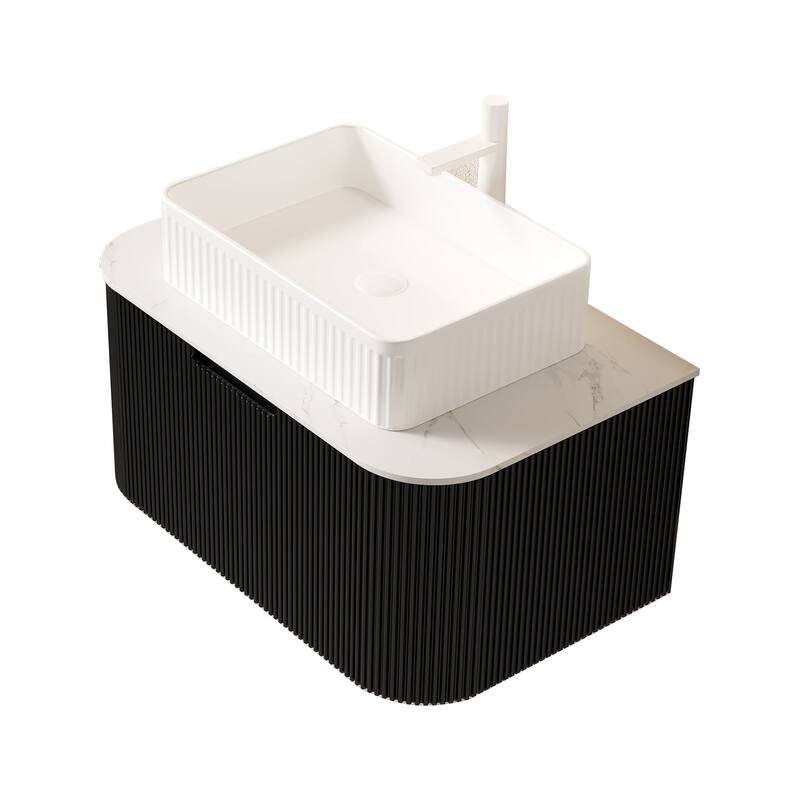 Wall Mounted Striped Bathroom Storage Cabinet with Sink