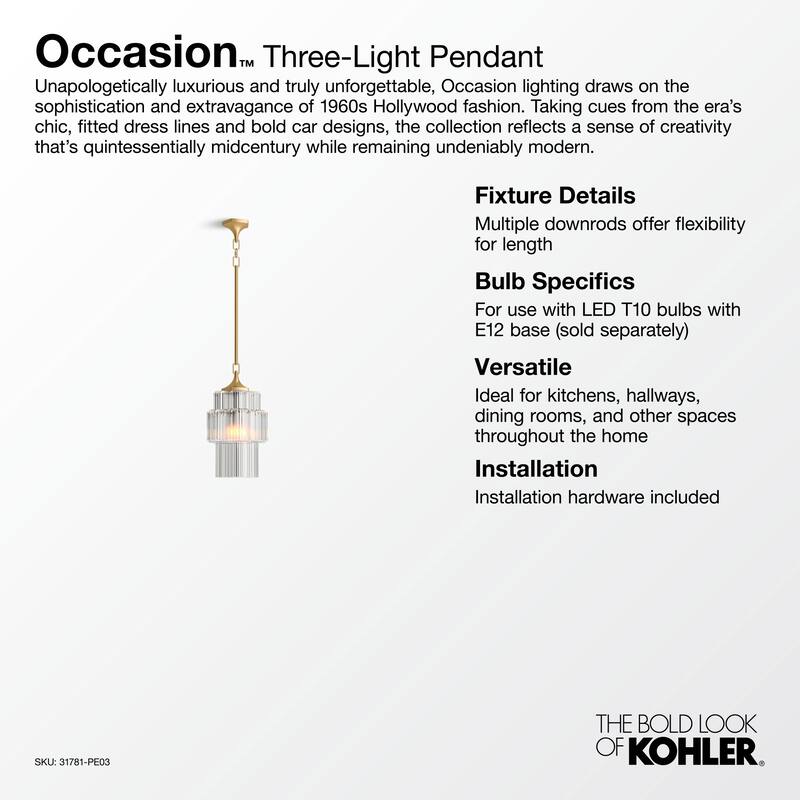 Kohler Lighting 31781-PE03 Occasion 3 Light 12" Wide Pendant