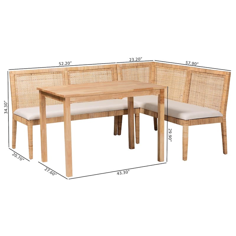Kalimantan Bohemian Light Honey Rattan 3-Piece Dining Nook Set