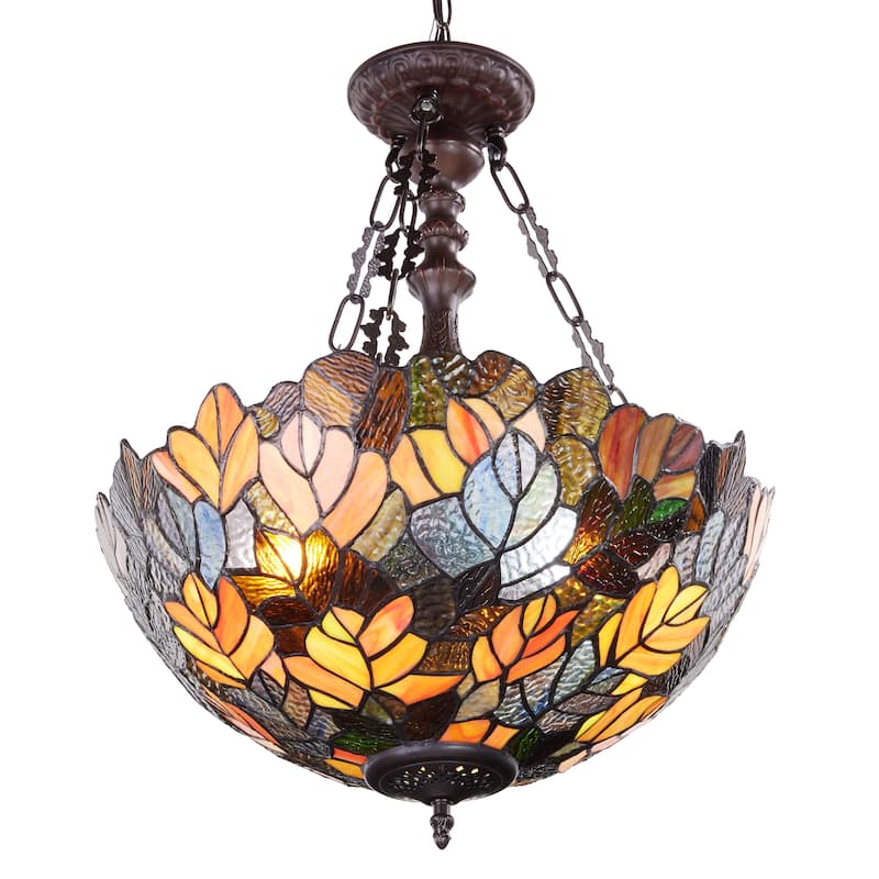 Melissa River of Goods Amber, Red, Yellow, and Brown Stained Glass 18-Inch Pendant Light with Adjustable Hanging Cord