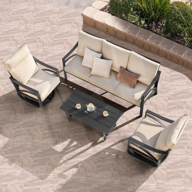 4-Piece Sofa Set with 5.2” Thick Padded Zippered Cushions, Powder-Coated Aluminum Frame, High-Back Design - Beige