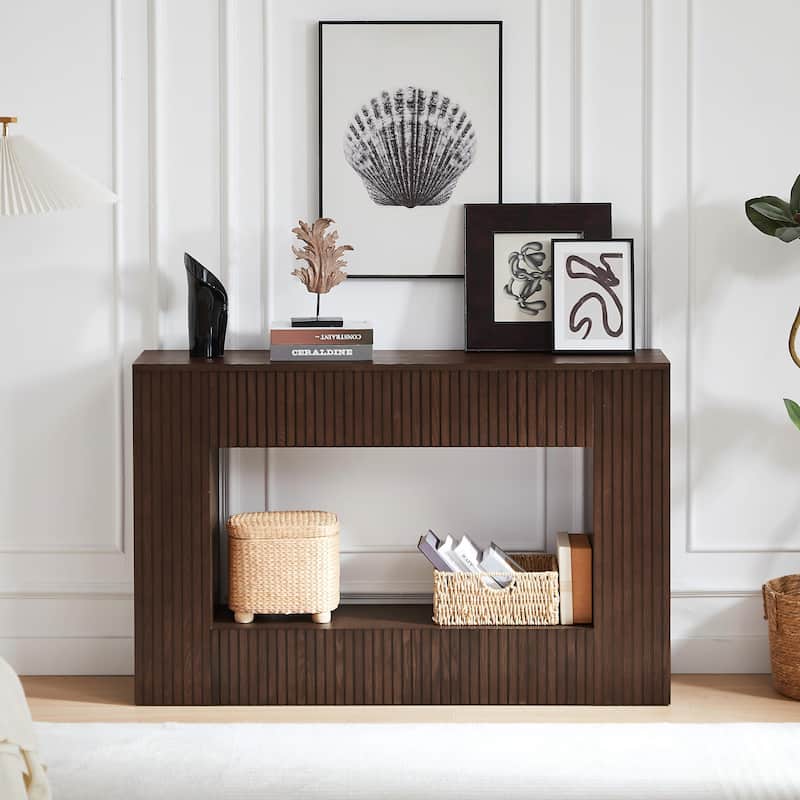 55" Contemporary Slatted Entry Table - Narrow Hallway Console for Modern Living Spaces‌