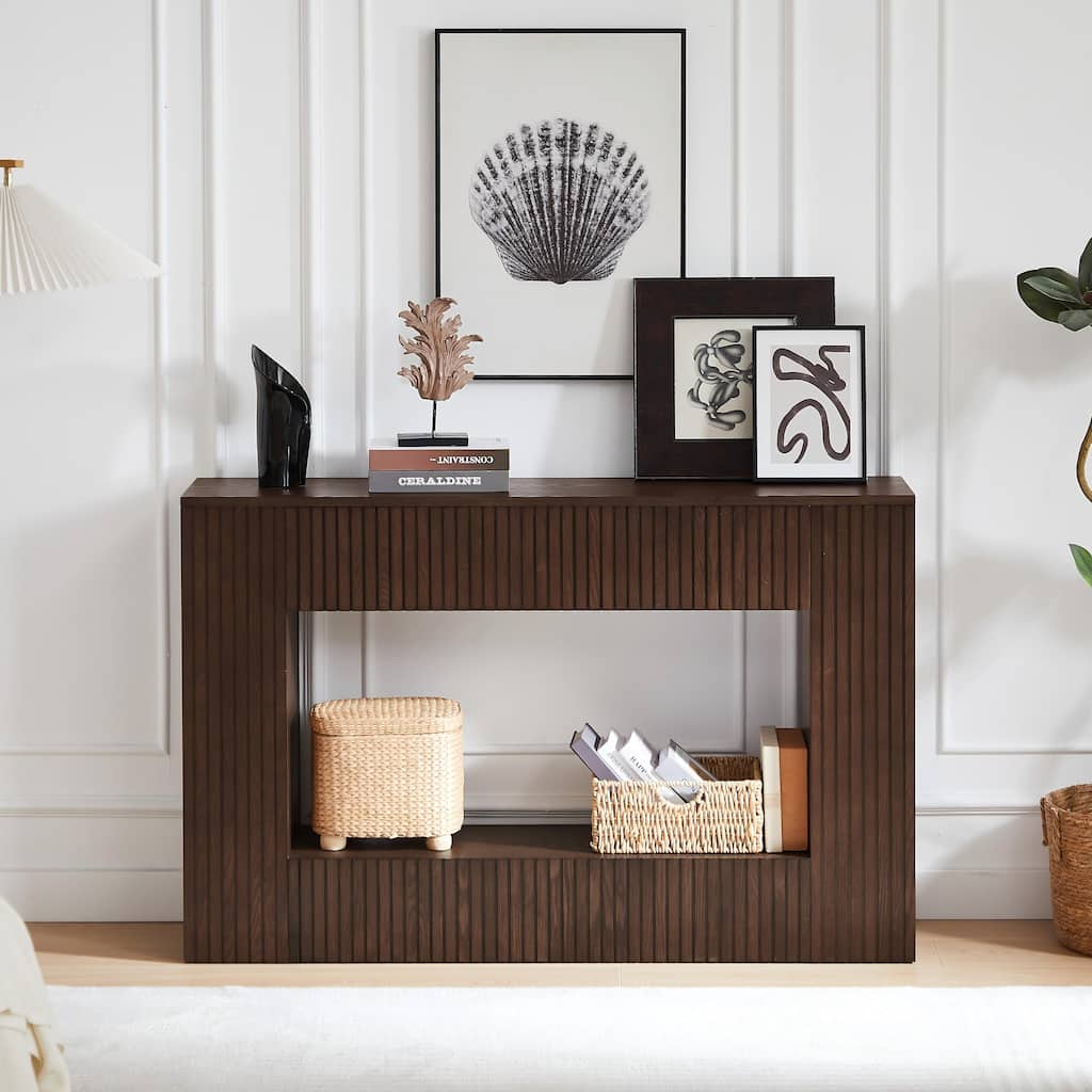 Living Room Console Table with Vertical Slatted, Narrow Entryway Table, Hallway Sofa Table Accent Table