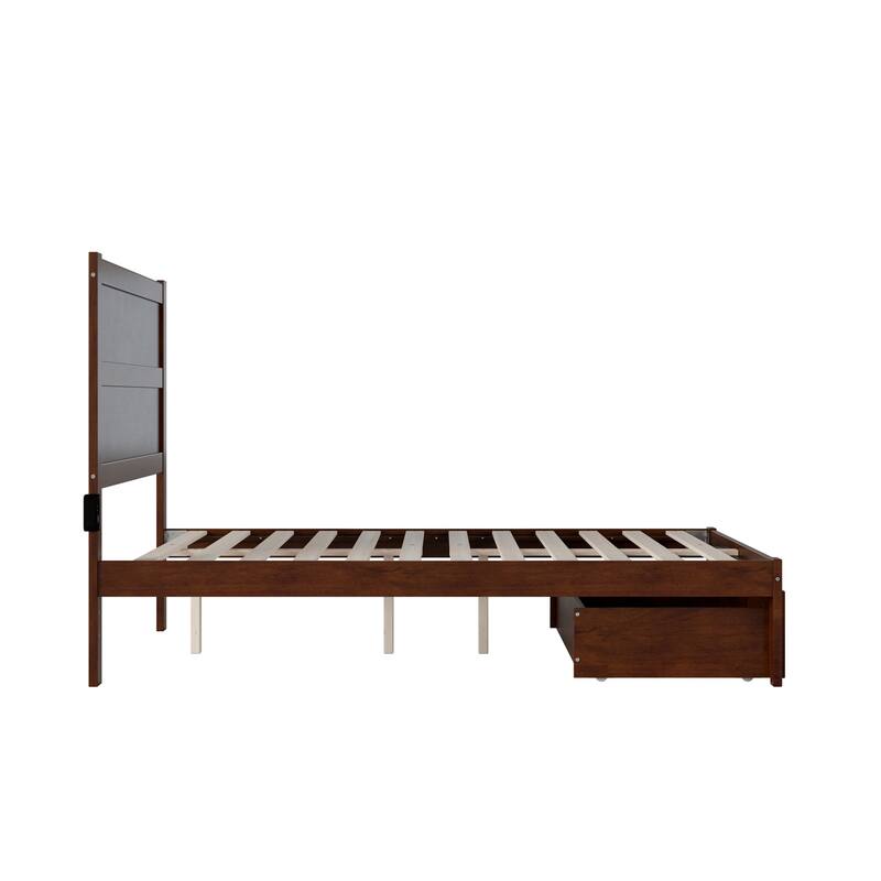 Full Bed with Drawer - Rustic Romance Bed Frame in Walnut Finish - Storage Platform Bed