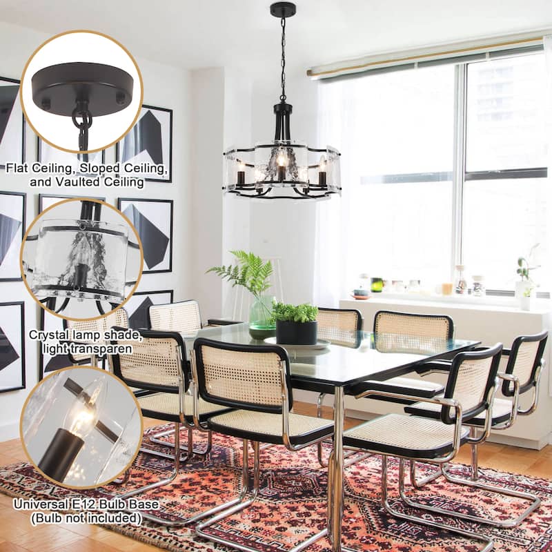 18.9inch modern simple design 5 light pendant with flower metal frame and water ripple glass decorative piece for multiple rooms