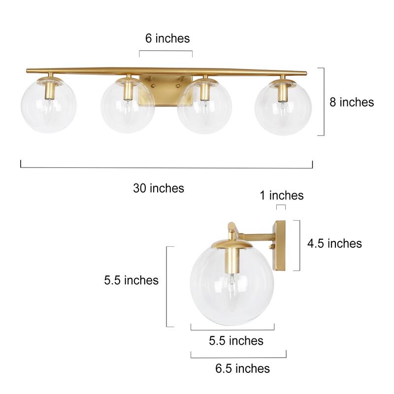 Modern Gold 4/ 3-light Bathroom Vanity Lights Glass Globe Wall Sconces