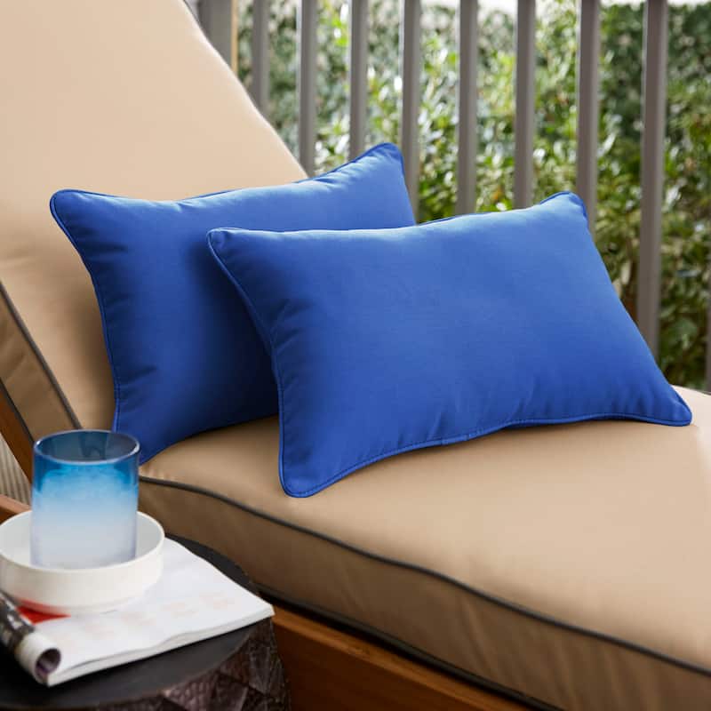 Sorra Home Sunbrella Canvas Indoor/Outdoor Corded Lumbar Pillows (Set of 2) - 12 in x 18 in - Canvas True Blue