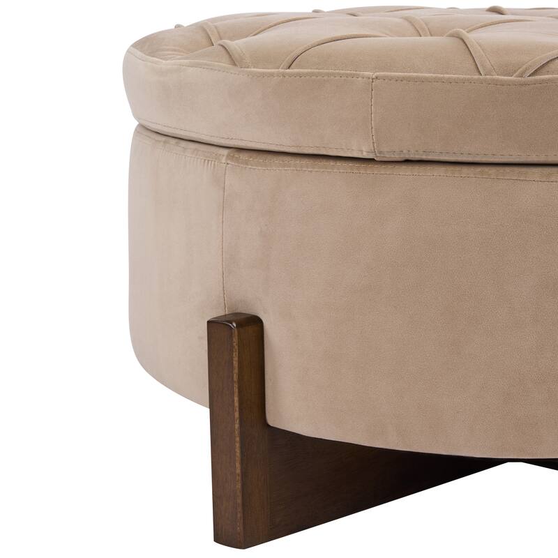 Christopher Knight Home - Mollet Mid-Century 32.28" Upholstered Tufted Round Hidden Storage Ottoman with Reversible Wood Lid