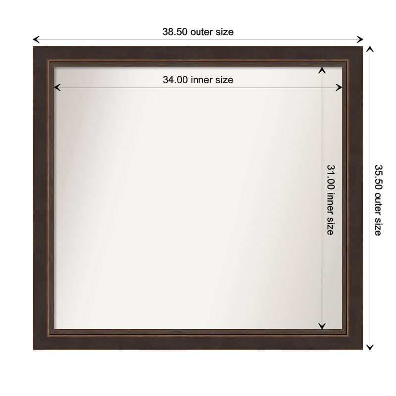 Lara Bronze Framed Non-Beveled Custom Wall Mirror, Bathroom Vanity Mirror - Outer Size: 38.5 x 35.5