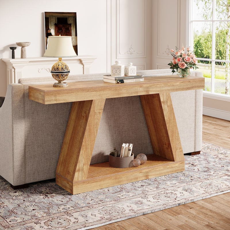 55 Inches Farmhouse Wood Console Sofa Table with Storage - 11.81" D x 55.12" W x 31.5" H