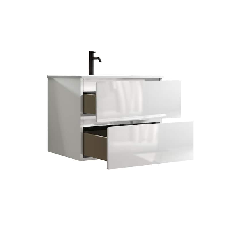 24" Bathroom Vanity with Ceramic Sink - Glossy White