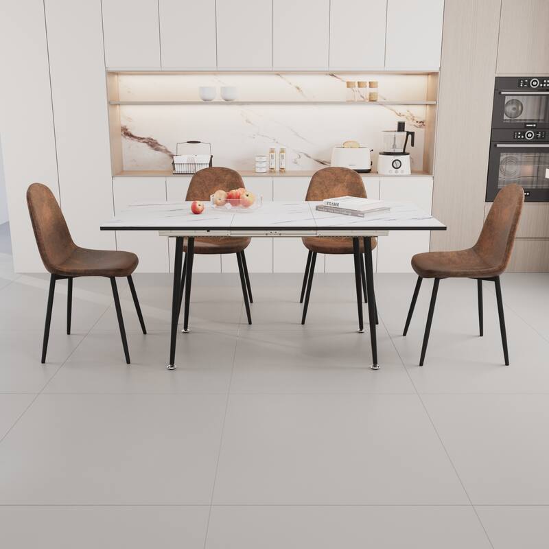 47"-63" Extendable MDF Modern Dining Table and Chair Set,Dining Table and Modern Dining Chair 4-Piece Set - Brown