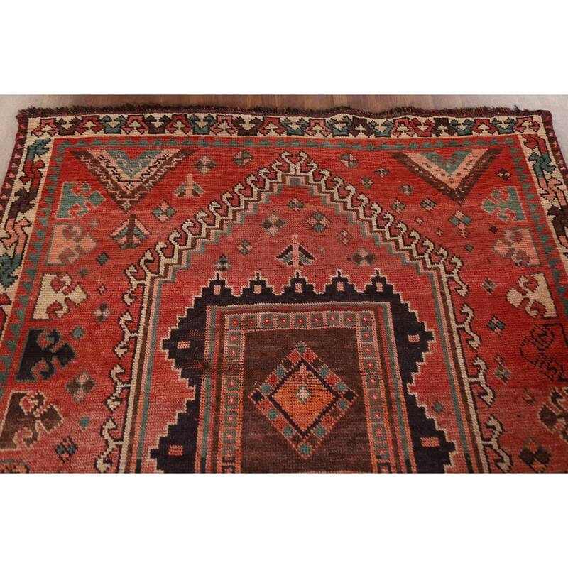 Hand Knotted Oriental 100% Wool Carpet Traditional Tribal Red Qashqai Area Rug - 9' 4'' X 4' 10''