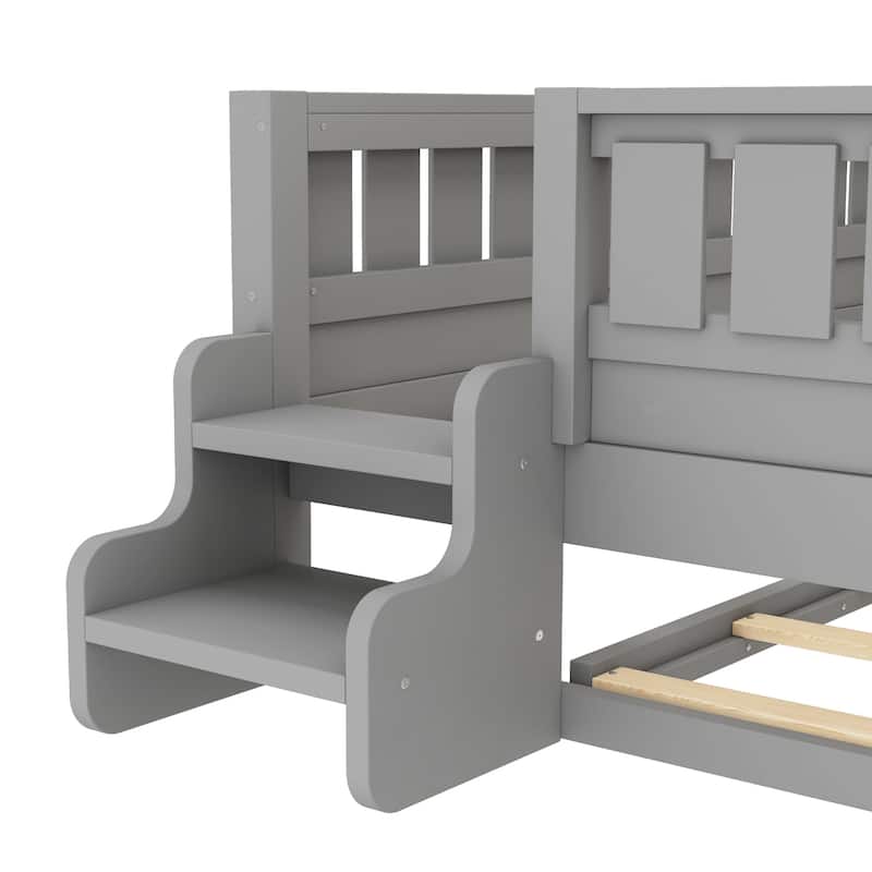 Full/Twin Loft Bed with Bookshelves, Safety Stairs & Trundle