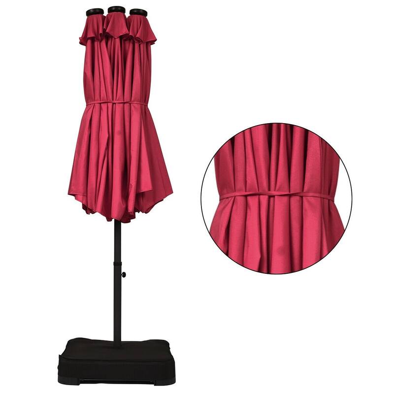 15 Ft Solar LED Patio Double-sided Umbrella Market Umbrella with Weight Base - 15' x 8' (W x H)