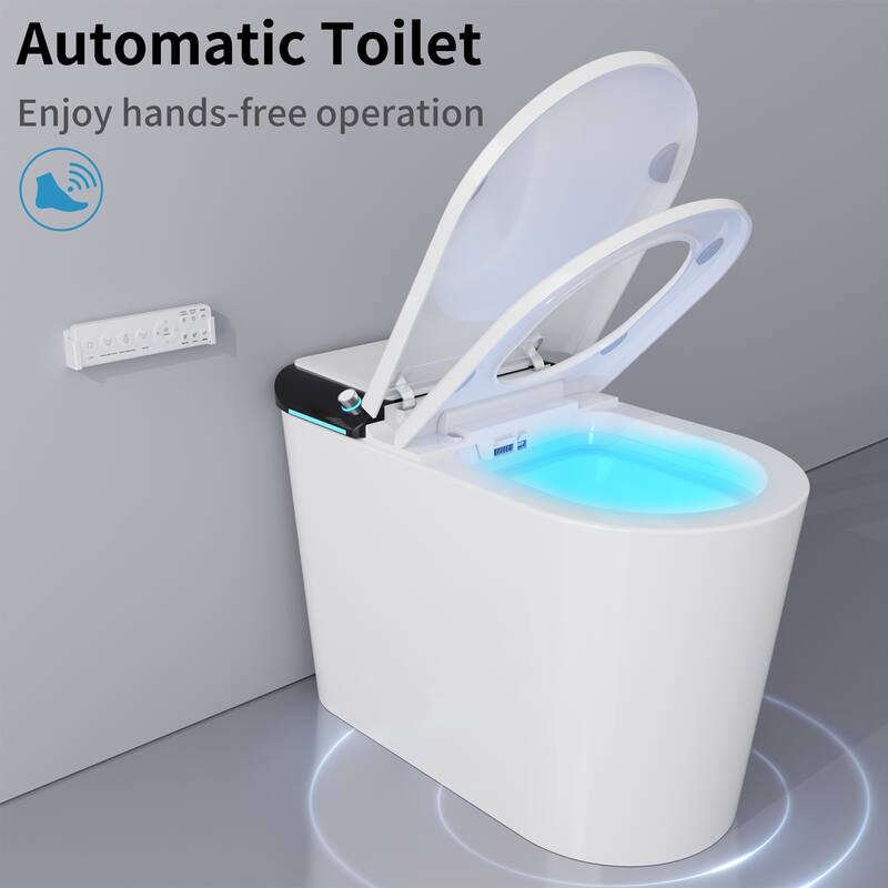 Smart Toilet with Heated Bidet Seat Auto Open/Close Lid, Warm Water Wash & Dryer, High-Pressure Flush