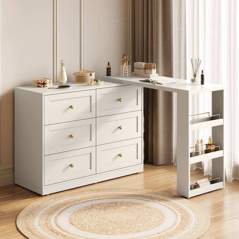 Extendable Makeup Vanity Desk with 6 Drawers
