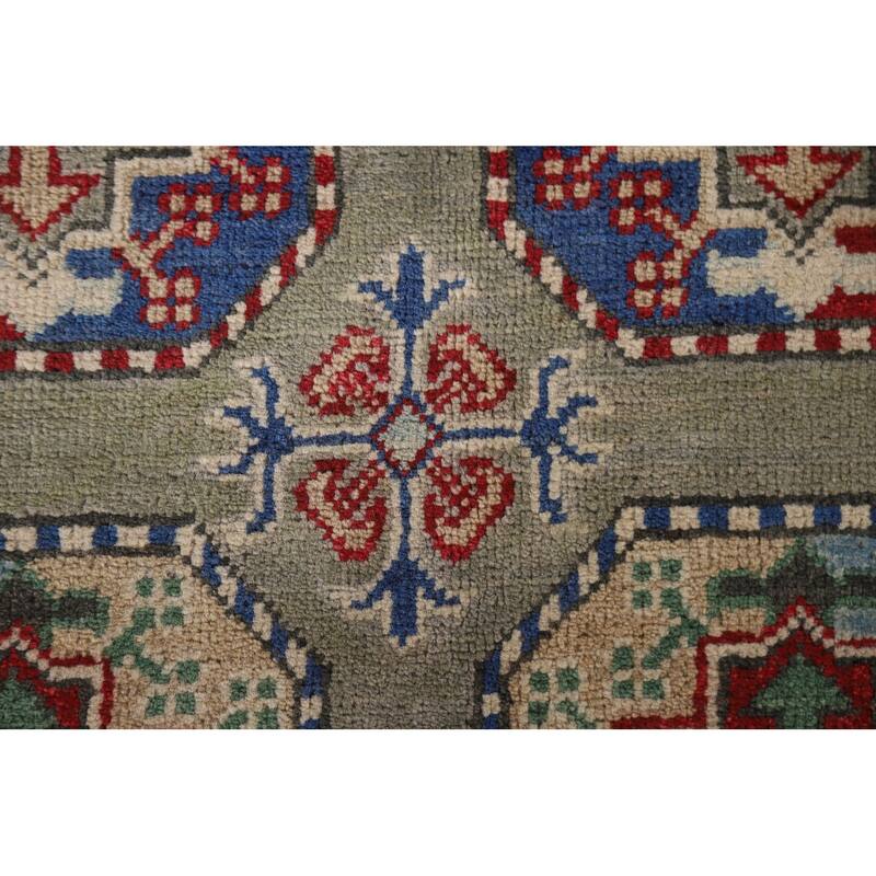 Hand Knotted Oriental 100% Wool Carpet Traditional All-Over Green Kazak Area Rug - 9' 10'' X 6' 7''