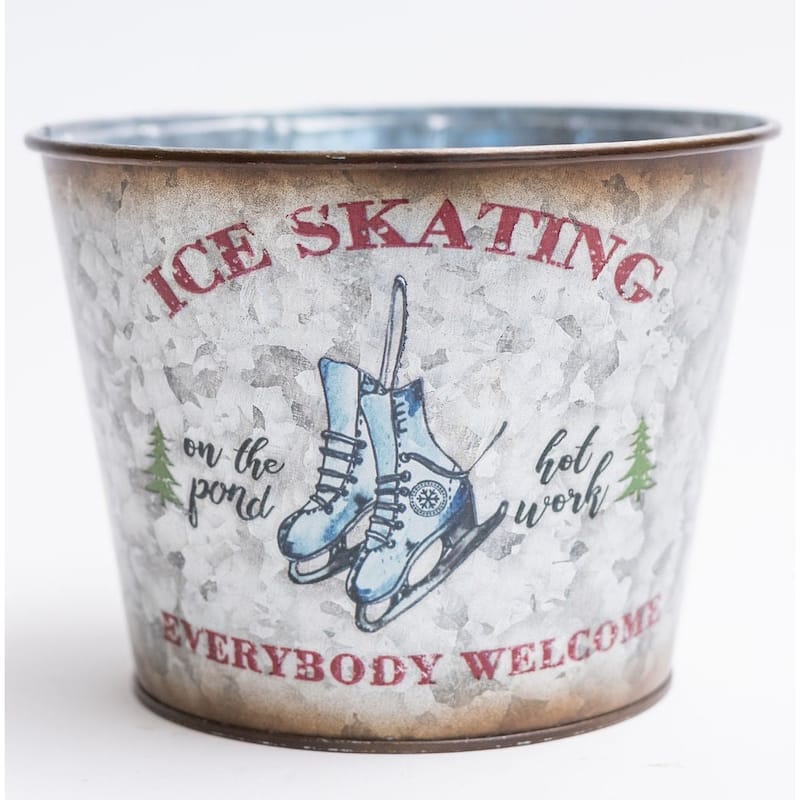 Bucket Shape With Ice Skating Text And Picture Planter