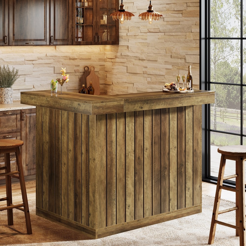 Industrial L-Shaped Corner Home Bar Cabinet with Wine Glass Racks