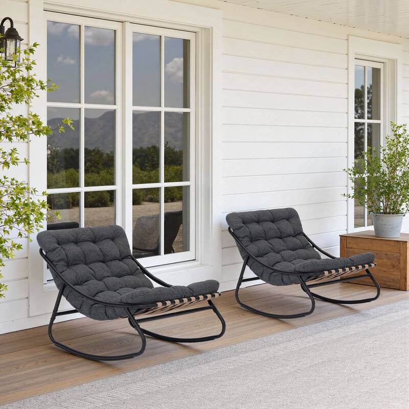 2 Set Outdoor Patio Scoop Rocking Lounge Chair with Cushions