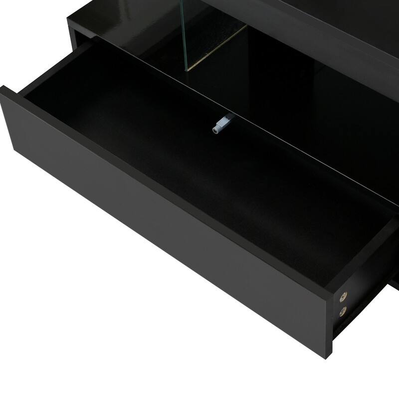 Modern Coffee Table with 2 Drawers and Display Shelves and LED Lights