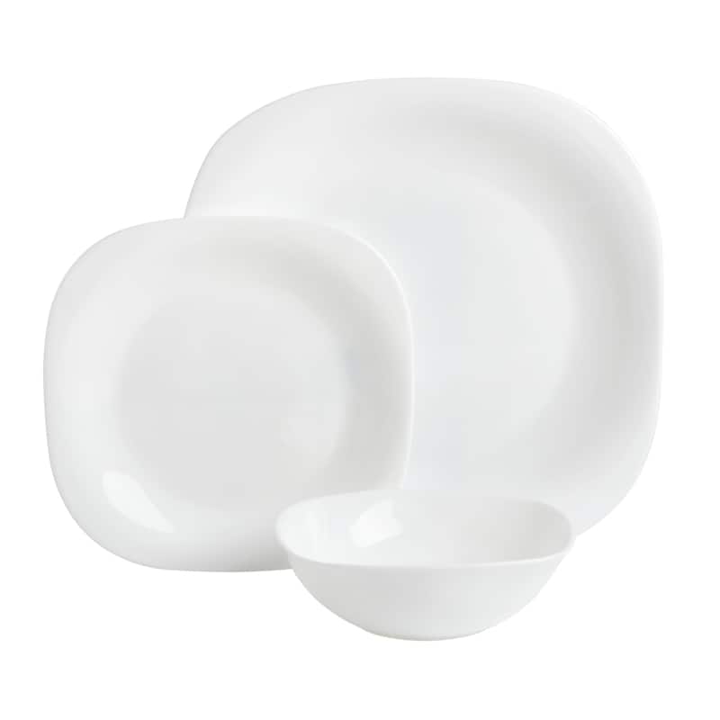Gibson Home Ultra Soft-Square 18-Piece Dinnerware Set, Opal Glass