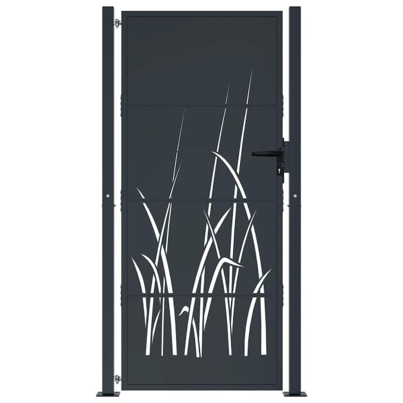 vidaXL Garden Gate Anthracite Steel Grass Design