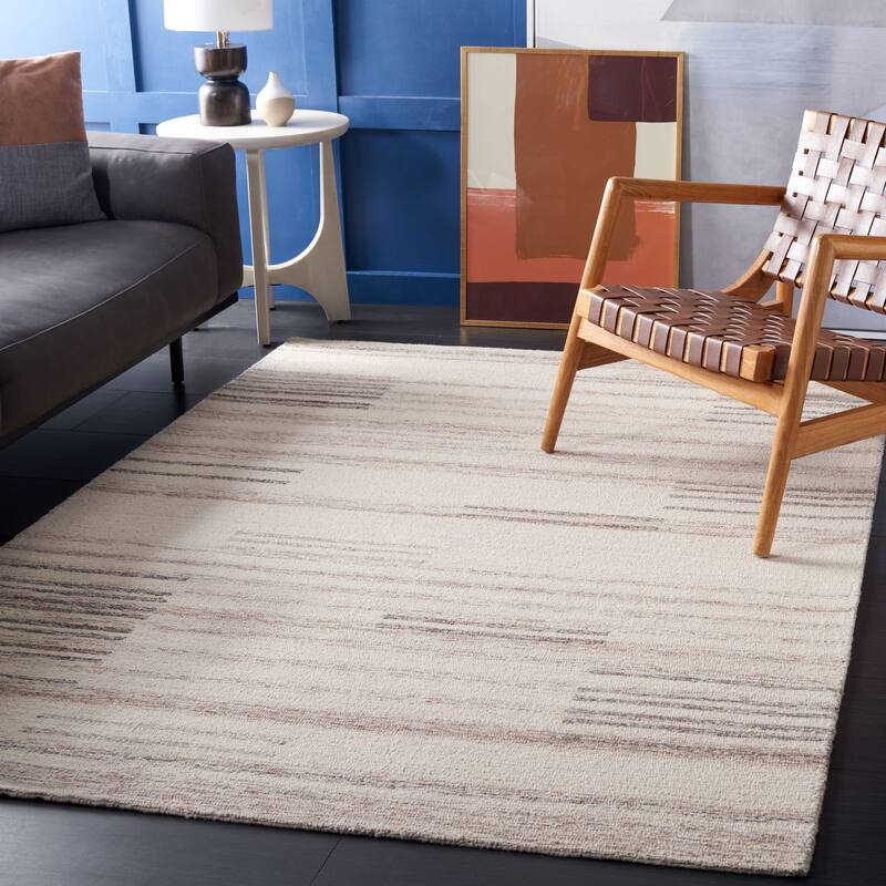 SAFAVIEH Handmade Metro Sinja Modern Abstract Wool Rug - 4' x 6' - Ivory/Brown