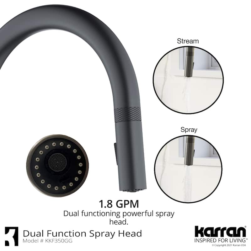 Karran QT-812 Top Mount 33 in. Large Single Bowl Quartz Kitchen Sink in Black With Kitchen Faucet in Gunmetal Grey