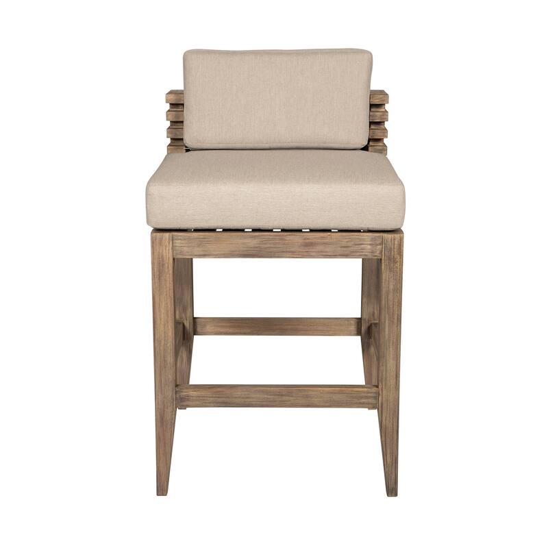 Hida 28 Inch Outdoor Patio Counter Stool Chair, Taupe, Olefin Cushions