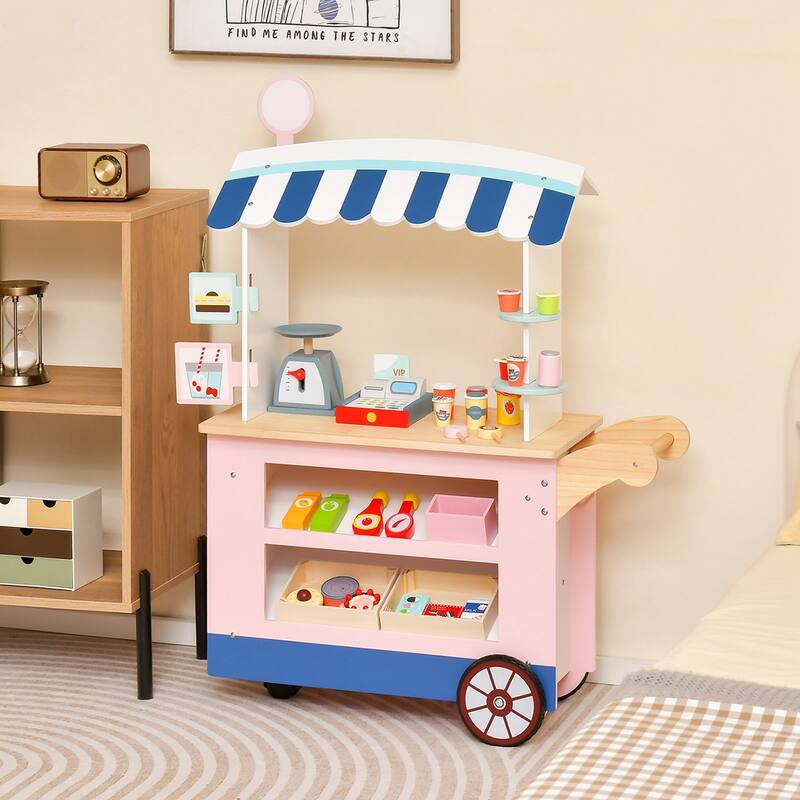 Costway Kids Snacks & Sweets Food Cart Kids Toy Cart Play Set with 30 - See Details