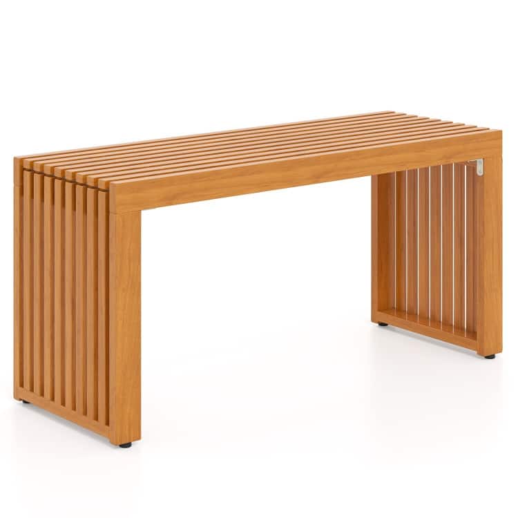 Teak Acacia Wood Outdoor Bench 36 inches Slatted Backless Patio Seating - 36” x 13” x 17.5”