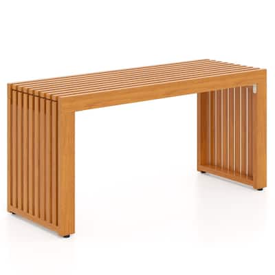 Teak Acacia Wood Outdoor Bench 36 inches Slatted Backless Patio Seating - 36” x 13” x 17.5”