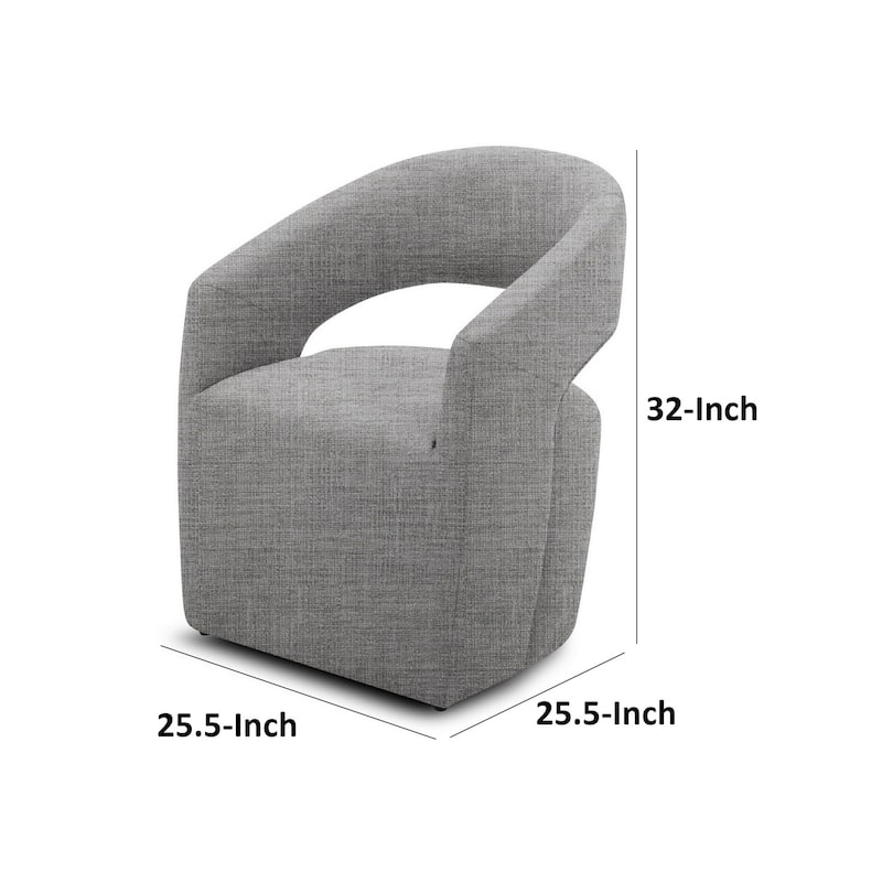 26 Inch Accent Chair, Cushioned, Curved Open Back, Gray Fabric Upholstery