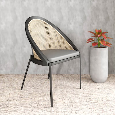 Urbane Modern Stylish Dining Chair with Leather Seat and Wicker Back for Dining Room & Kitchen