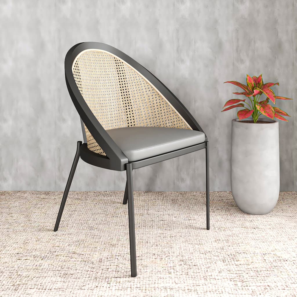 Urbane Modern Stylish Dining Chair with Leather Seat and Wicker Back for Dining Room & Kitchen