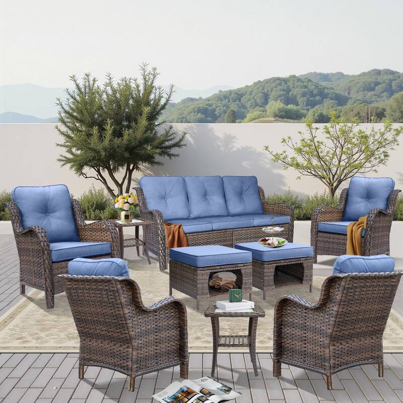 9 Piece Outdoor Patio Conversation Wicker Furniture Sofa Seating Sets