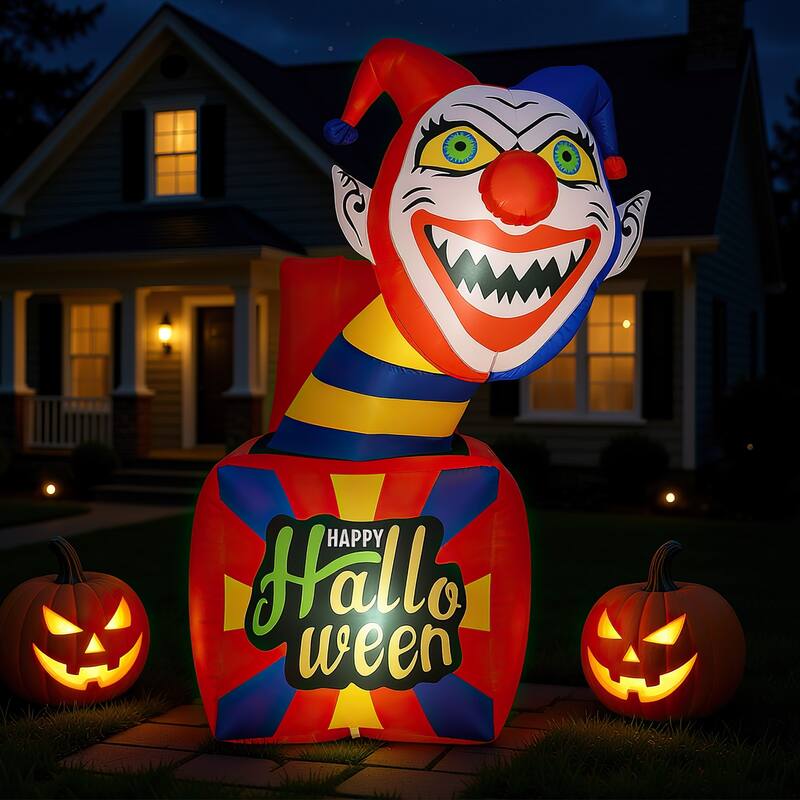 Multi-Color Polyester 5ft Inflatable Halloween Clown with LED Lights and Quick Setup