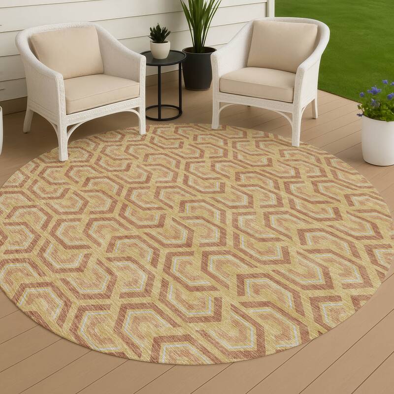 Machine Washable Indoor/ Outdoor Modern Zoa Chantille Rug - Gold - 8' x 8'