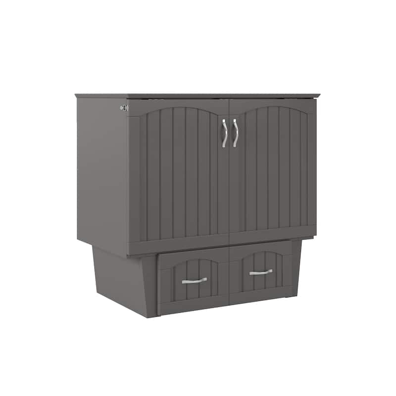 Twin Murphy Bed Chest with Storage & USB Charging - Grey Finish, Space Saving Furniture, 75.5"L