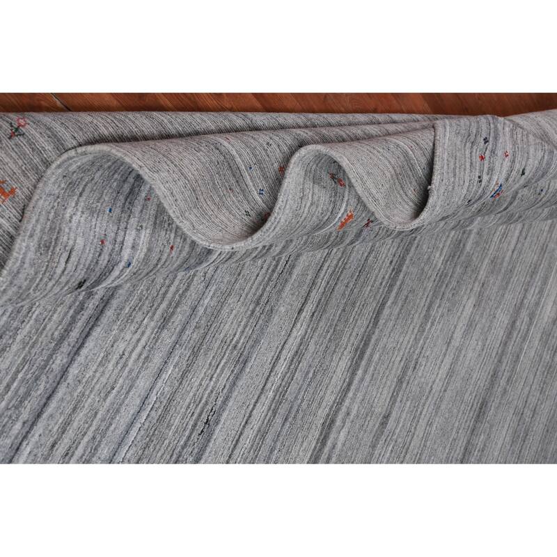 Gray Gabbeh Indian Area Rug Hand-Knotted Silk Carpet - 9'3" x 11'9"