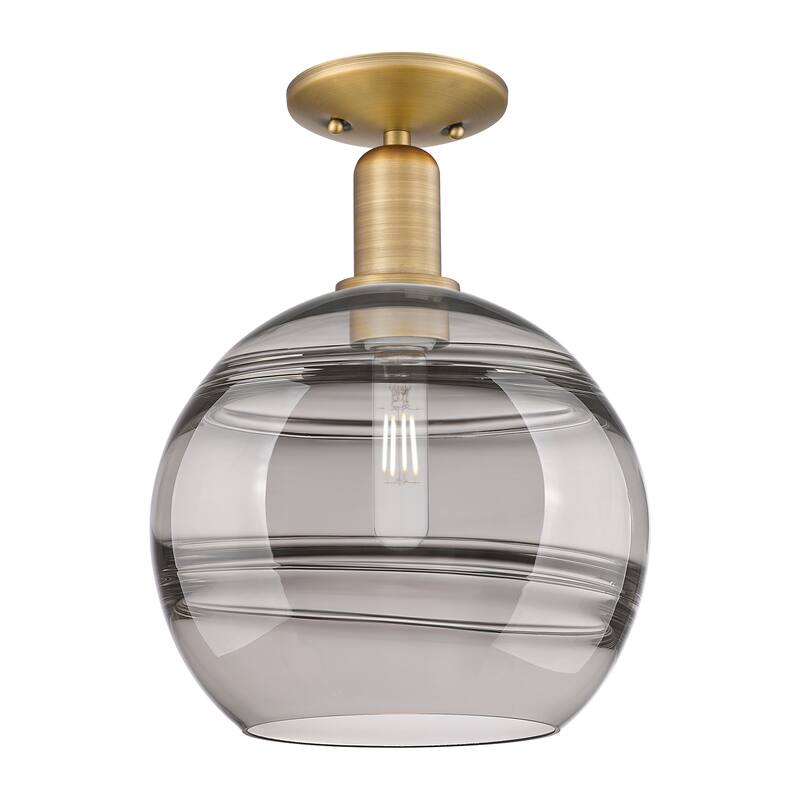 Innovations Lighting Endless Possibilities Arcadia - Rochester - 1 Light 10" Semi-Flush Mount - Brushed Brass/Light Smoke