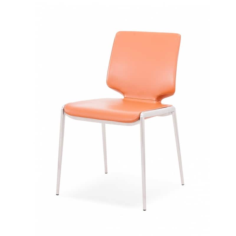 Set of 2 Upholstered Faux Leather Dining Side Chairs with Silver Legs - 21” x 18” x 32.60”