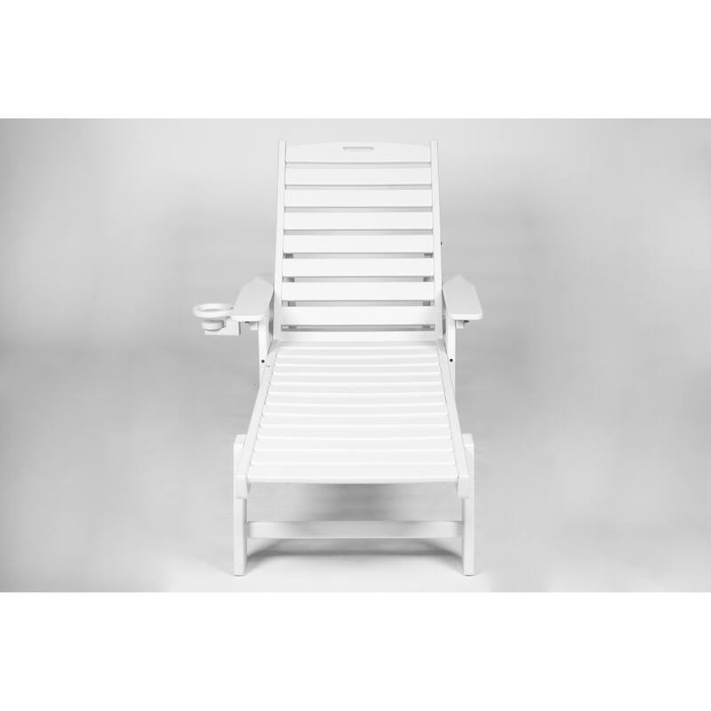 Outdoor Patio Wooden Oversized Chaise Lounge Chair w/ 5 Positions for Pool, Deck, Poolside, Grey