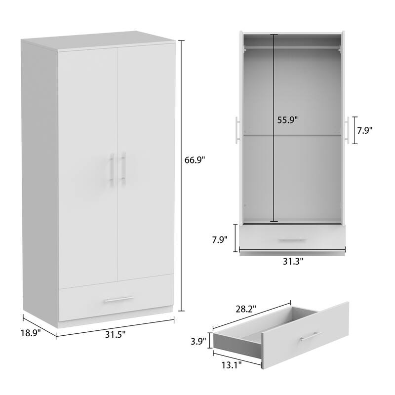 South Shore 2Door Wardrobe Armoire with Storage Drawer and hanging rod