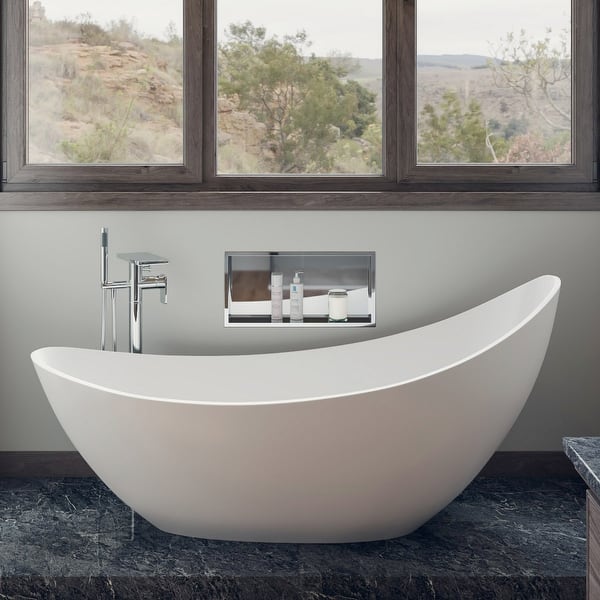 slide 2 of 8, ALFI brand AB9951 73" White Solid Surface Smooth Resin Soaking Slipper Bathtub