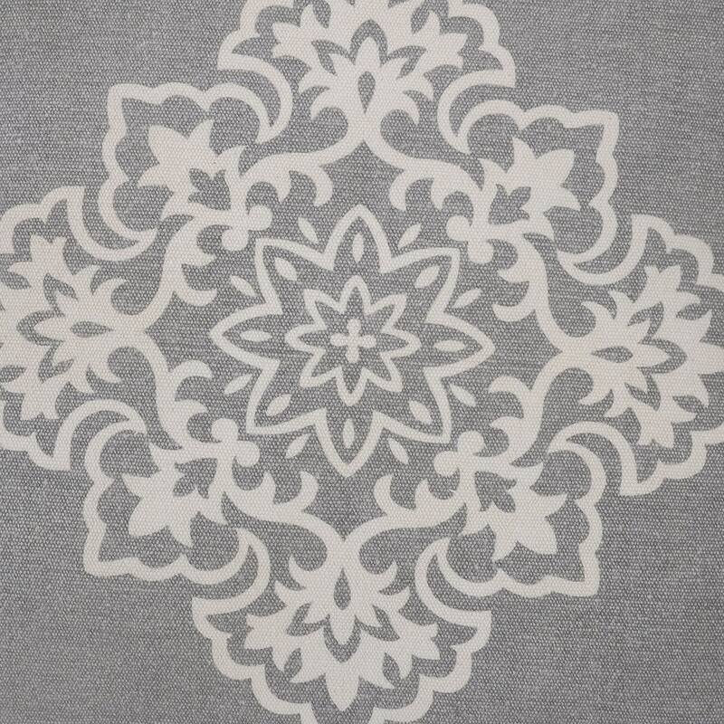 24" Gray and White Floral Medallion Square Throw Pillow