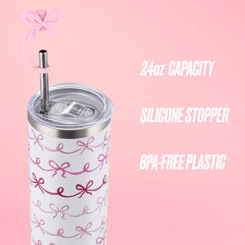 Juicy Couture Glam Slip Hydration Stainless Steel Tumbler with Straw Topper